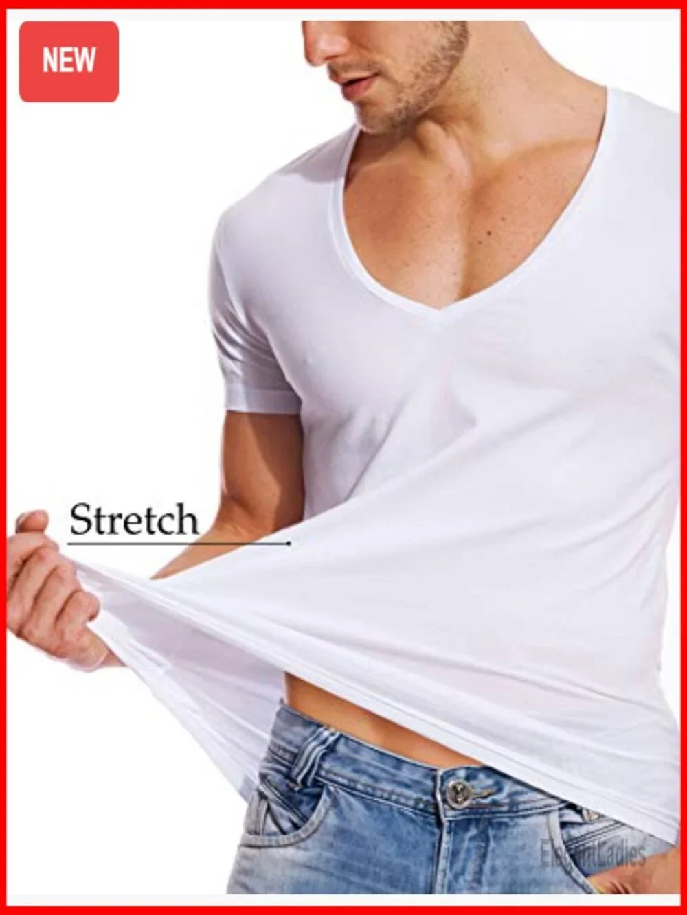 Men's Deep V-Neck Slim Fit Cotton Stretch Undershirt Tee